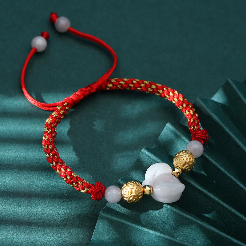 Fortune Jewel Chinese Zodiac Jade Silver Beads Year Of The Horse Red String Luck Bracelet - Fortune Jewel