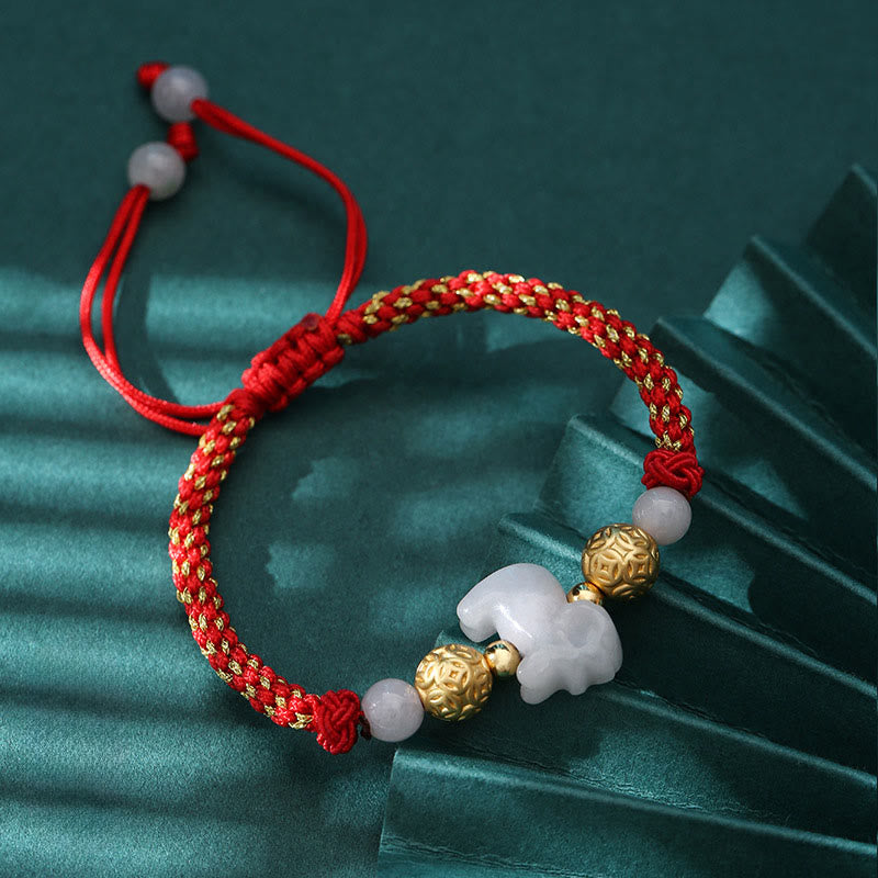 Fortune Jewel Chinese Zodiac Jade Silver Beads Year Of The Horse Red String Luck Bracelet - Fortune Jewel