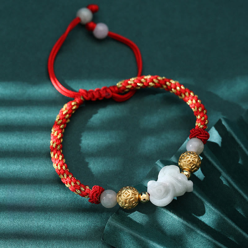 Fortune Jewel Chinese Zodiac Jade Silver Beads Year Of The Horse Red String Luck Bracelet - Fortune Jewel