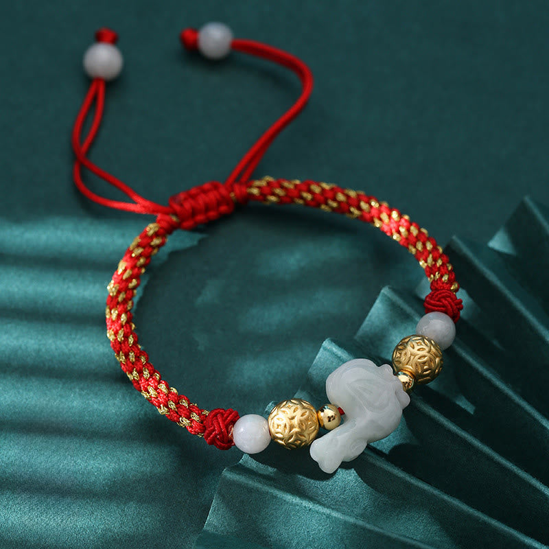 Fortune Jewel Chinese Zodiac Jade Silver Beads Year Of The Horse Red String Luck Bracelet - Fortune Jewel