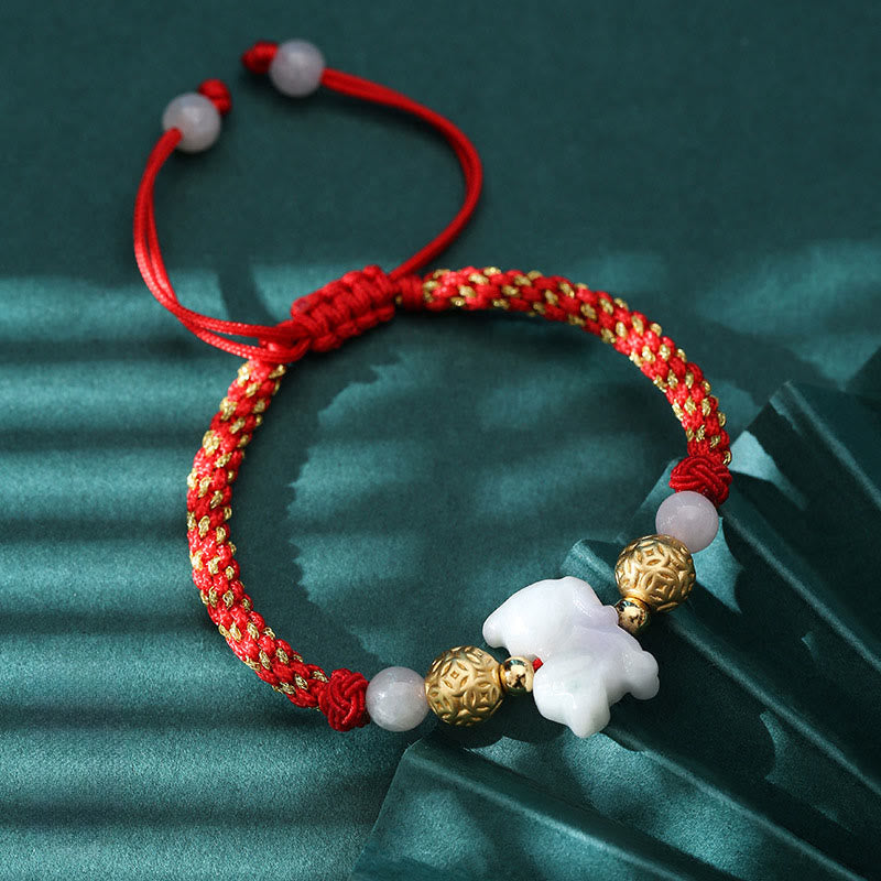 Fortune Jewel Chinese Zodiac Jade Silver Beads Year Of The Horse Red String Luck Bracelet - Fortune Jewel