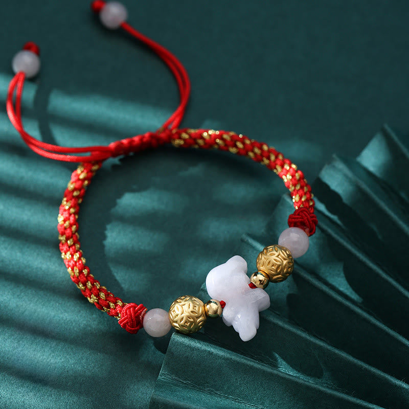 Fortune Jewel Chinese Zodiac Jade Silver Beads Year Of The Horse Red String Luck Bracelet - Fortune Jewel
