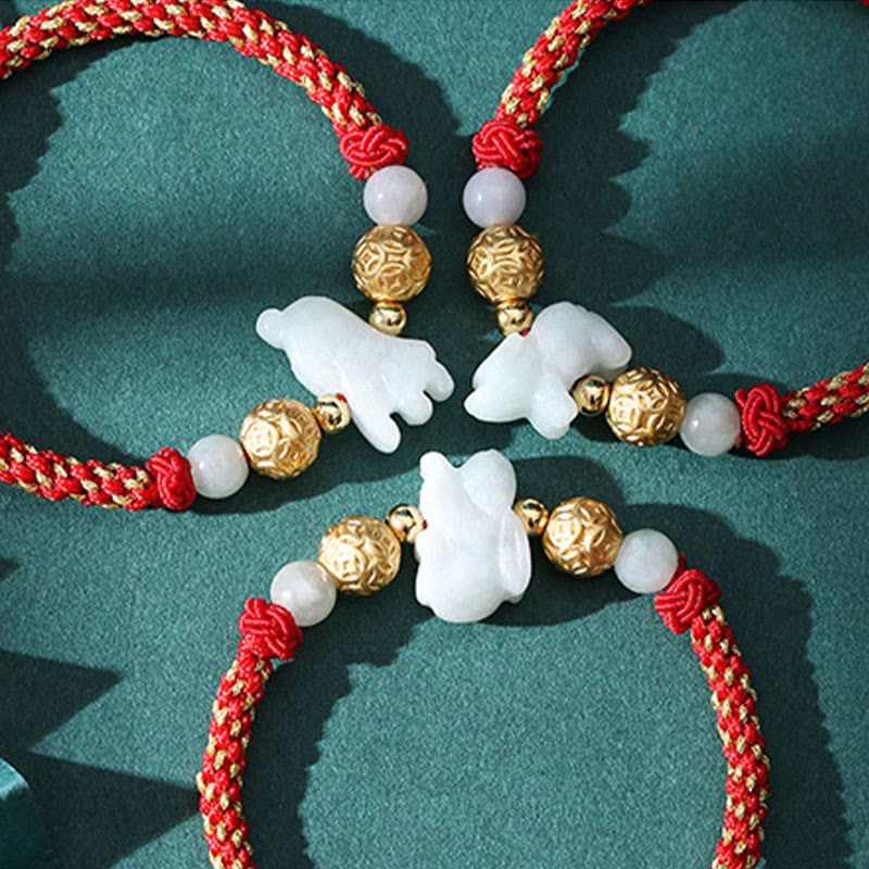 Fortune Jewel Chinese Zodiac Jade Silver Beads Year Of The Horse Red String Luck Bracelet - Fortune Jewel
