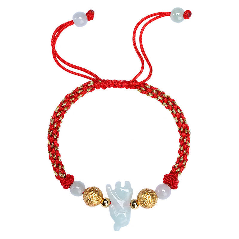 Fortune Jewel Chinese Zodiac Jade Silver Beads Year Of The Horse Red String Luck Bracelet - Fortune Jewel