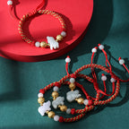 Fortune Jewel Chinese Zodiac Jade Silver Beads Year Of The Horse Red String Luck Bracelet - Fortune Jewel