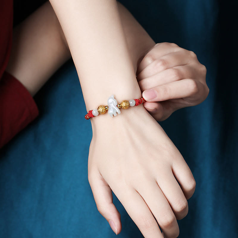 Fortune Jewel Chinese Zodiac Jade Silver Beads Year Of The Horse Red String Luck Bracelet - Fortune Jewel