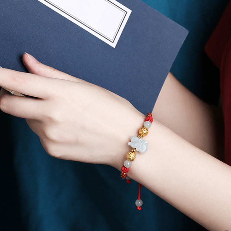 Fortune Jewel Chinese Zodiac Jade Silver Beads Year Of The Horse Red String Luck Bracelet - Fortune Jewel