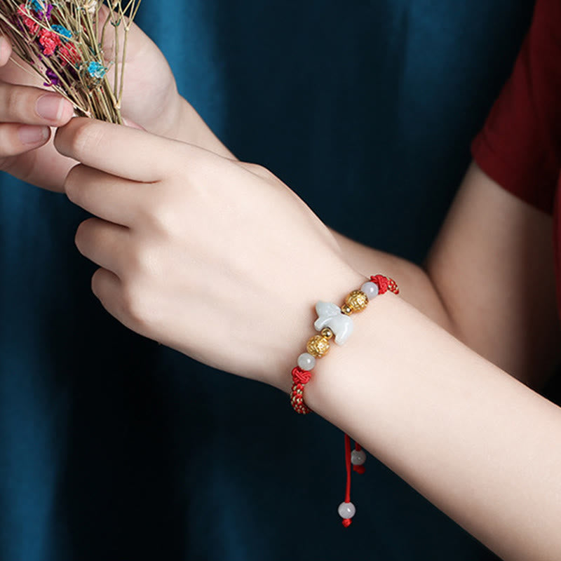 Fortune Jewel Chinese Zodiac Jade Silver Beads Year Of The Horse Red String Luck Bracelet - Fortune Jewel