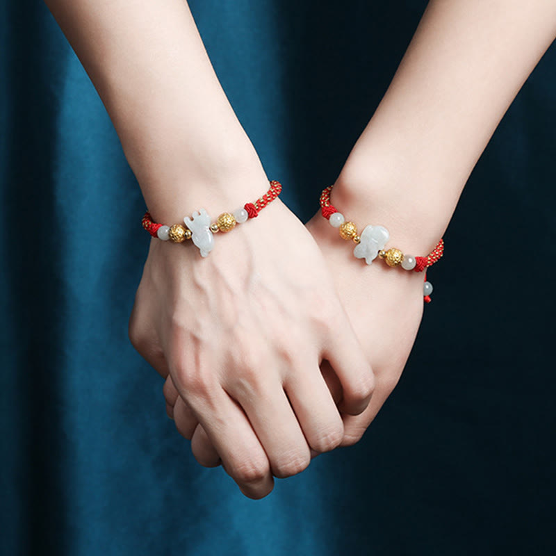 Fortune Jewel Chinese Zodiac Jade Silver Beads Year Of The Horse Red String Luck Bracelet - Fortune Jewel