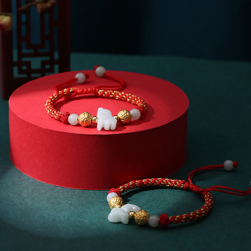 Fortune Jewel Chinese Zodiac Jade Silver Beads Year Of The Horse Red String Luck Bracelet - Fortune Jewel