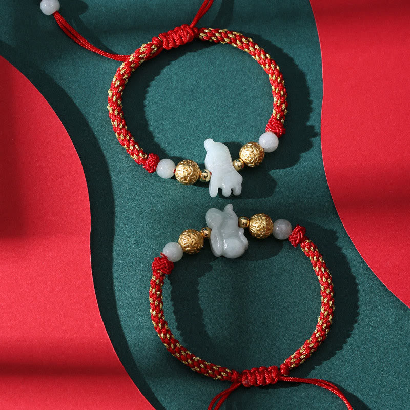 Fortune Jewel Chinese Zodiac Jade Silver Beads Year Of The Horse Red String Luck Bracelet - Fortune Jewel
