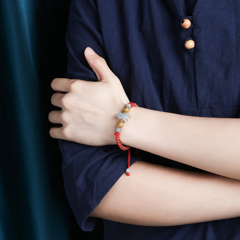 Fortune Jewel Chinese Zodiac Jade Silver Beads Year Of The Horse Red String Luck Bracelet - Fortune Jewel