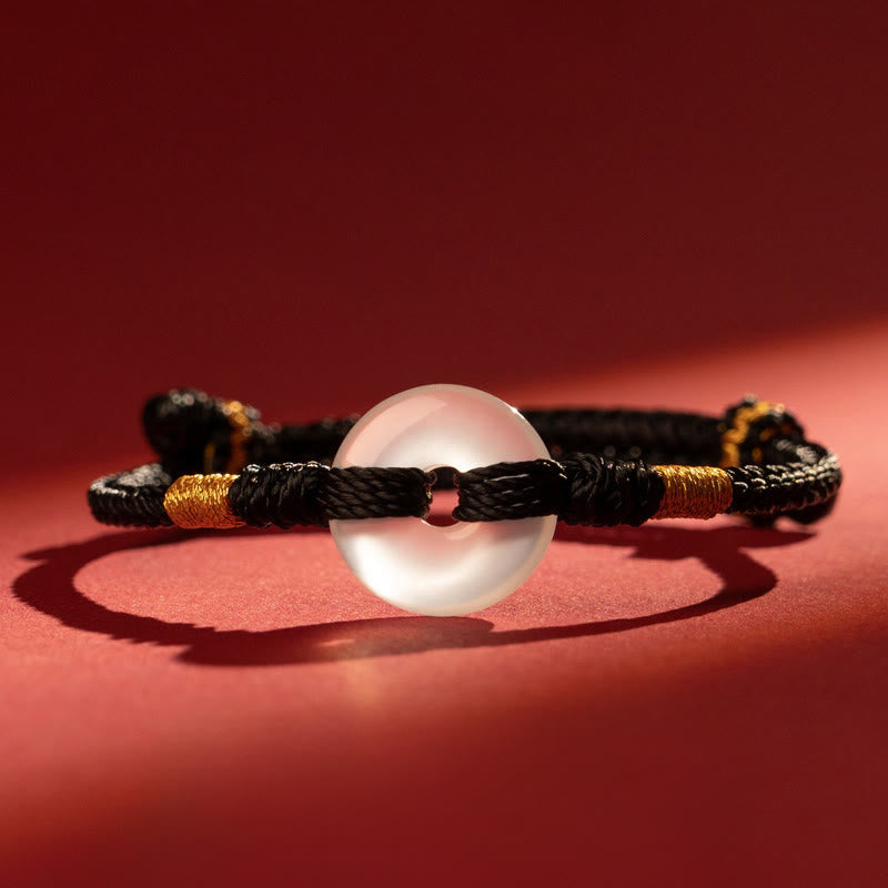 Fortune Jewel White Chalcedony Peace Buckle Braided Connection Bracelet - Fortune Jewel