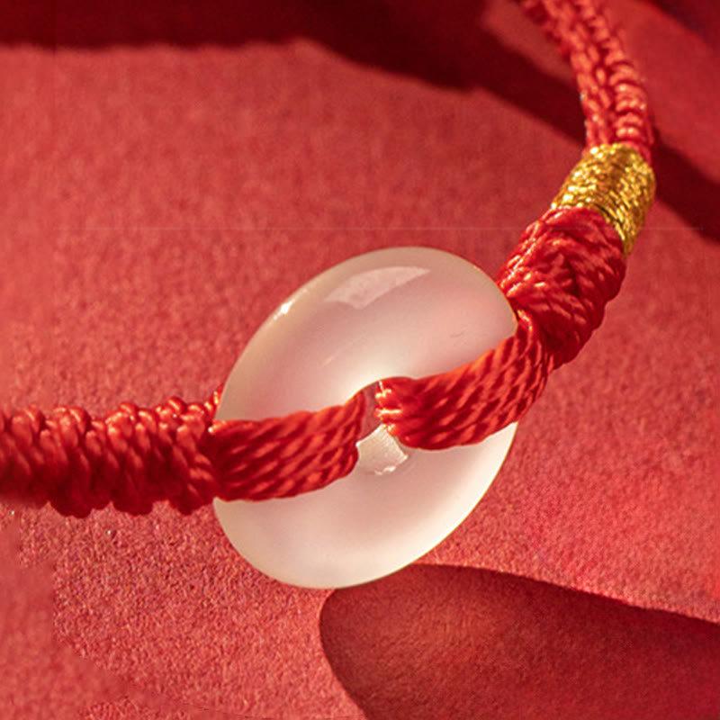 Fortune Jewel White Chalcedony Peace Buckle Braided Connection Bracelet - Fortune Jewel