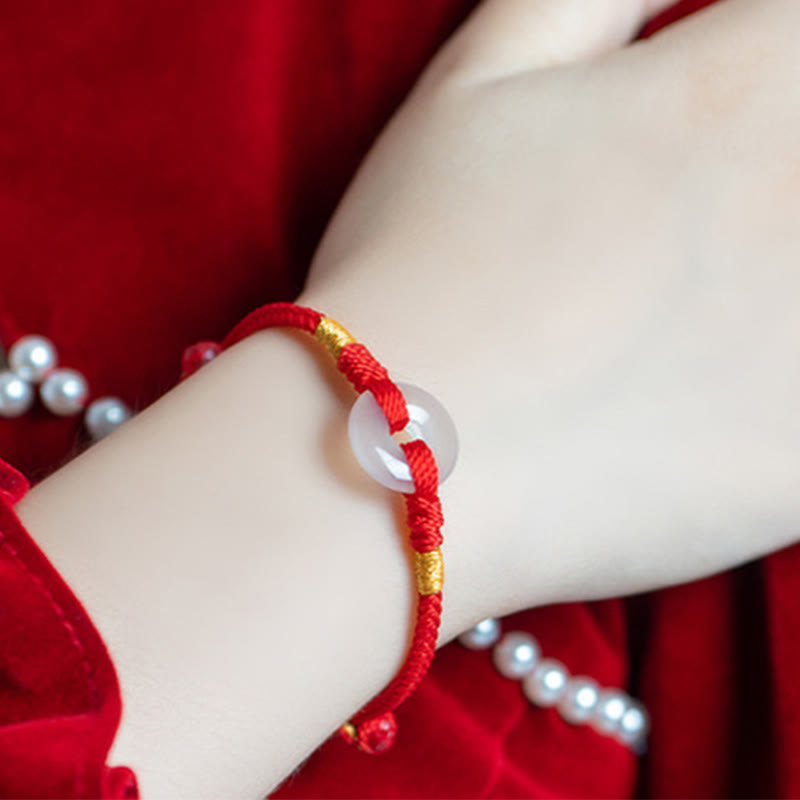 Fortune Jewel White Chalcedony Peace Buckle Braided Connection Bracelet - Fortune Jewel