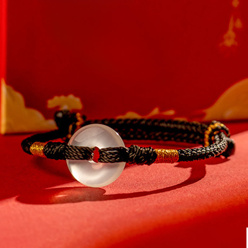 Fortune Jewel White Chalcedony Peace Buckle Braided Connection Bracelet - Fortune Jewel