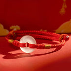 Fortune Jewel White Chalcedony Peace Buckle Braided Connection Bracelet - Fortune Jewel