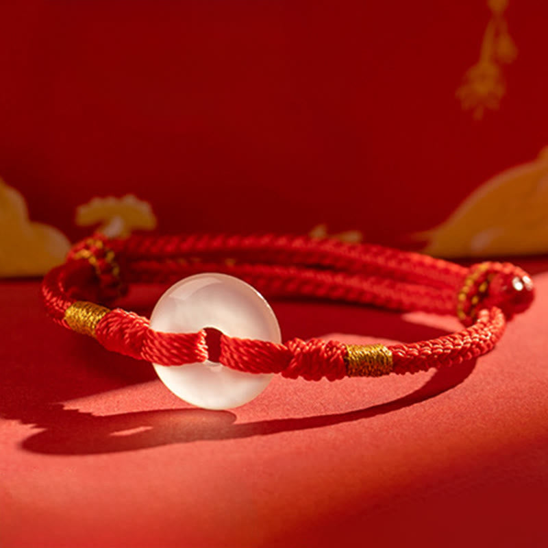 Fortune Jewel White Chalcedony Peace Buckle Braided Connection Bracelet - Fortune Jewel