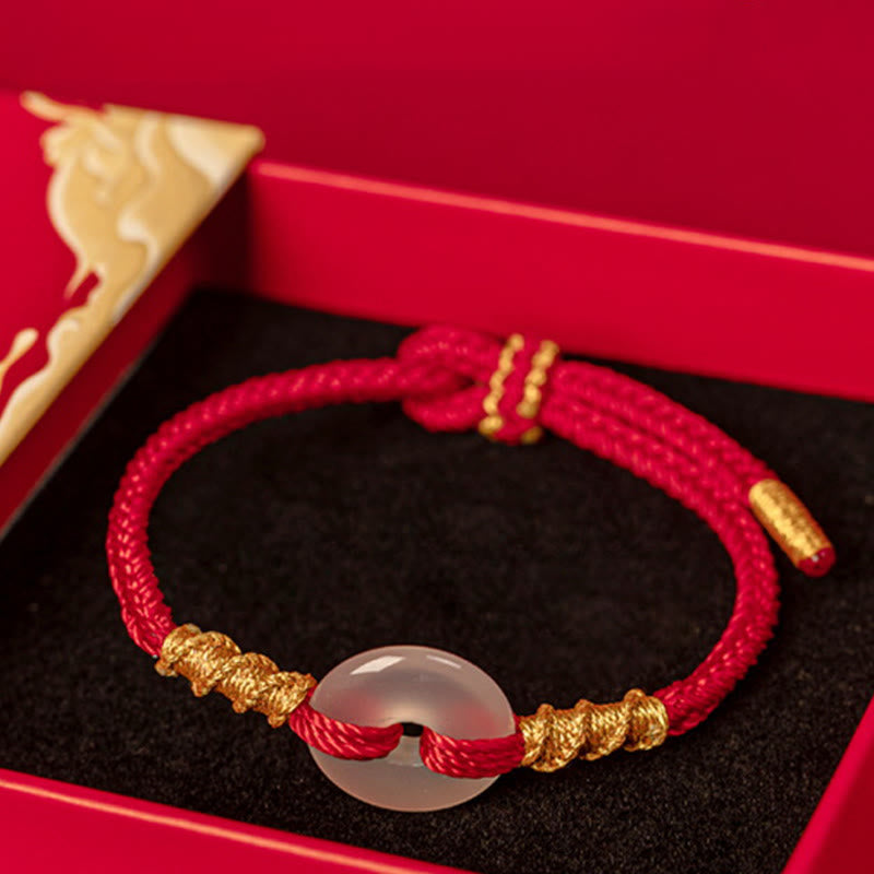 Fortune Jewel White Chalcedony Peace Buckle Connection Rope Knot Bracelet - Fortune Jewel