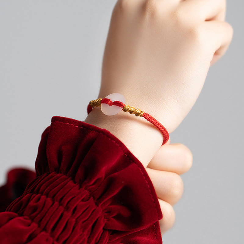 Fortune Jewel White Chalcedony Peace Buckle Connection Rope Knot Bracelet - Fortune Jewel