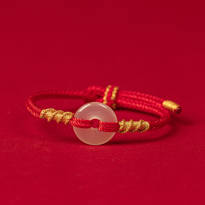 Fortune Jewel White Chalcedony Peace Buckle Connection Rope Knot Bracelet - Fortune Jewel