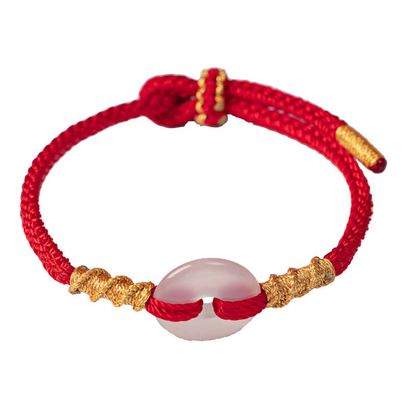 Fortune Jewel White Chalcedony Peace Buckle Connection Rope Knot Bracelet - Fortune Jewel