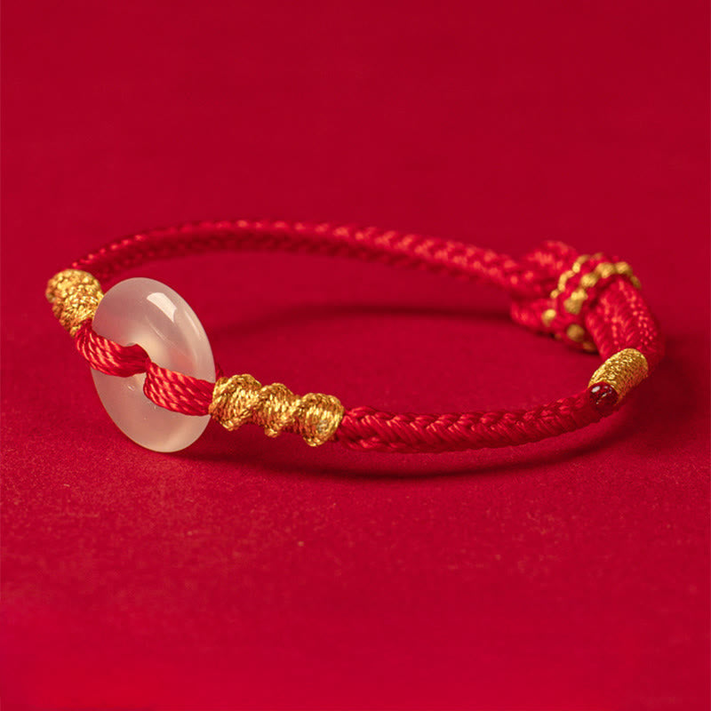 Fortune Jewel White Chalcedony Peace Buckle Connection Rope Knot Bracelet - Fortune Jewel