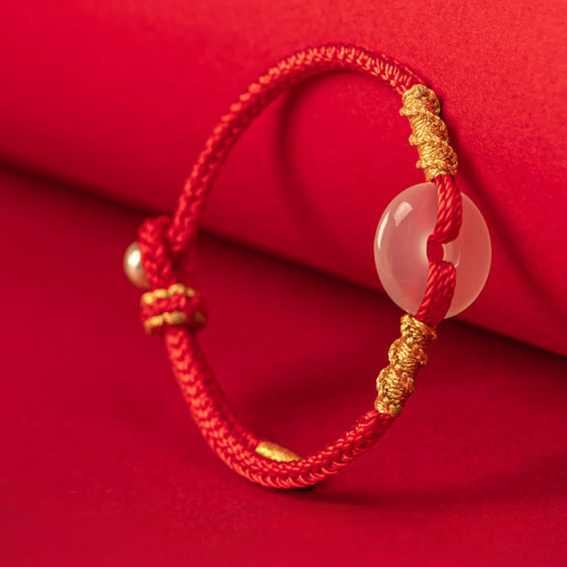 Fortune Jewel White Chalcedony Peace Buckle Connection Rope Knot Bracelet - Fortune Jewel