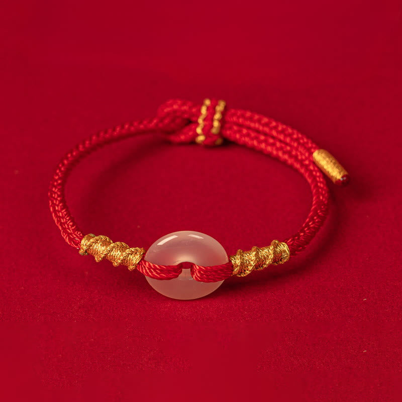 Fortune Jewel White Chalcedony Peace Buckle Connection Rope Knot Bracelet - Fortune Jewel
