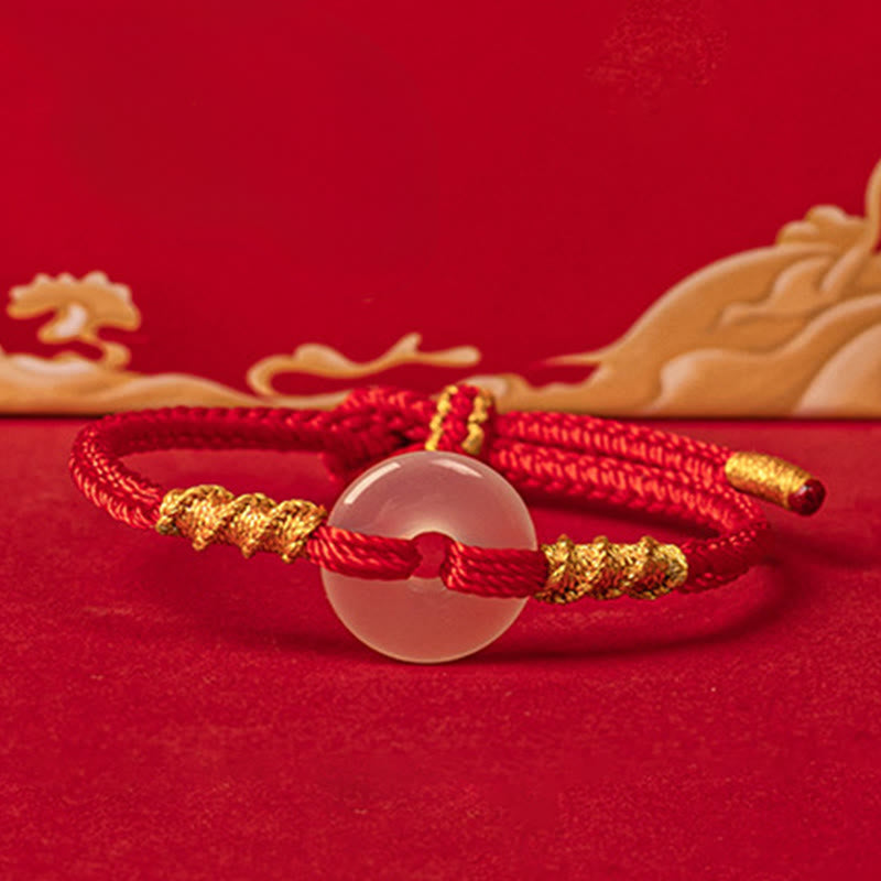Fortune Jewel White Chalcedony Peace Buckle Connection Rope Knot Bracelet - Fortune Jewel