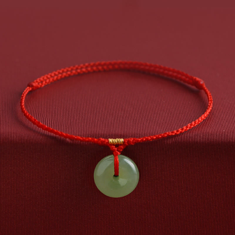 Fortune Jewel Natural Hetian Jade Peace Buckle String Abundance Bracelet Anklet - Fortune Jewel