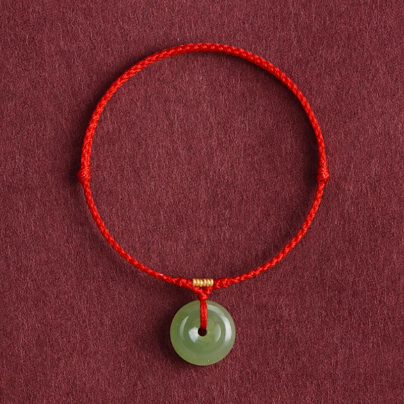 Fortune Jewel Natural Hetian Jade Peace Buckle String Abundance Bracelet Anklet - Fortune Jewel
