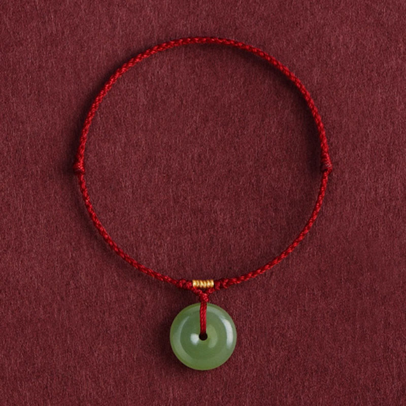 Fortune Jewel Natural Hetian Jade Peace Buckle String Abundance Bracelet Anklet - Fortune Jewel