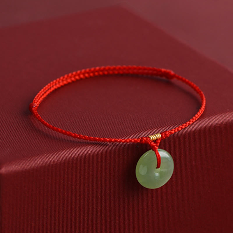 Fortune Jewel Natural Hetian Jade Peace Buckle String Abundance Bracelet Anklet - Fortune Jewel