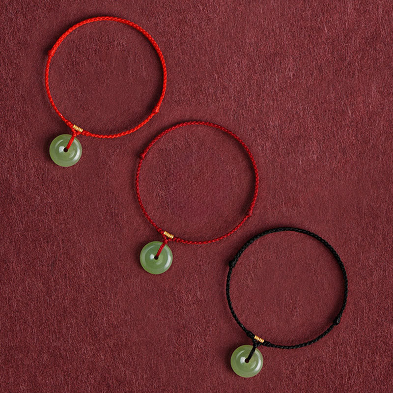 Fortune Jewel Natural Hetian Jade Peace Buckle String Abundance Bracelet Anklet - Fortune Jewel