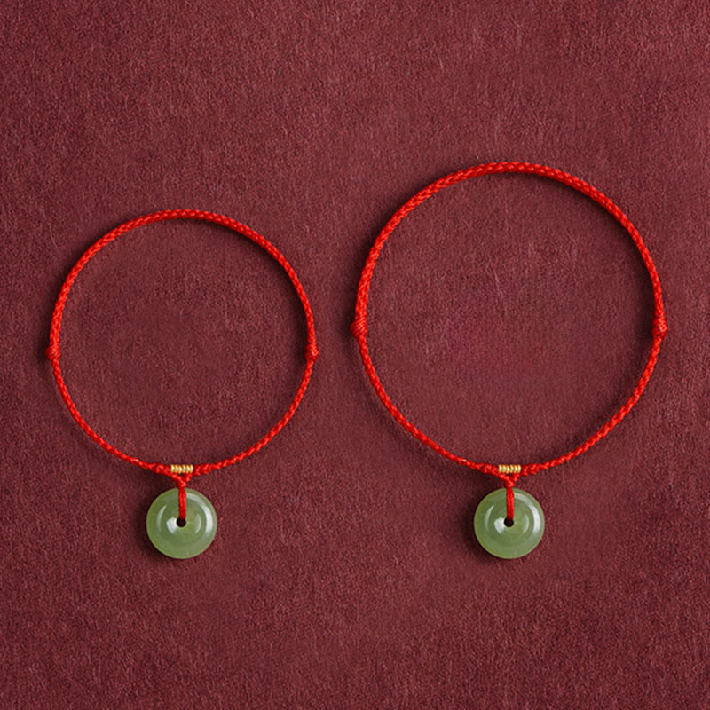 Fortune Jewel Natural Hetian Jade Peace Buckle String Abundance Bracelet Anklet - Fortune Jewel