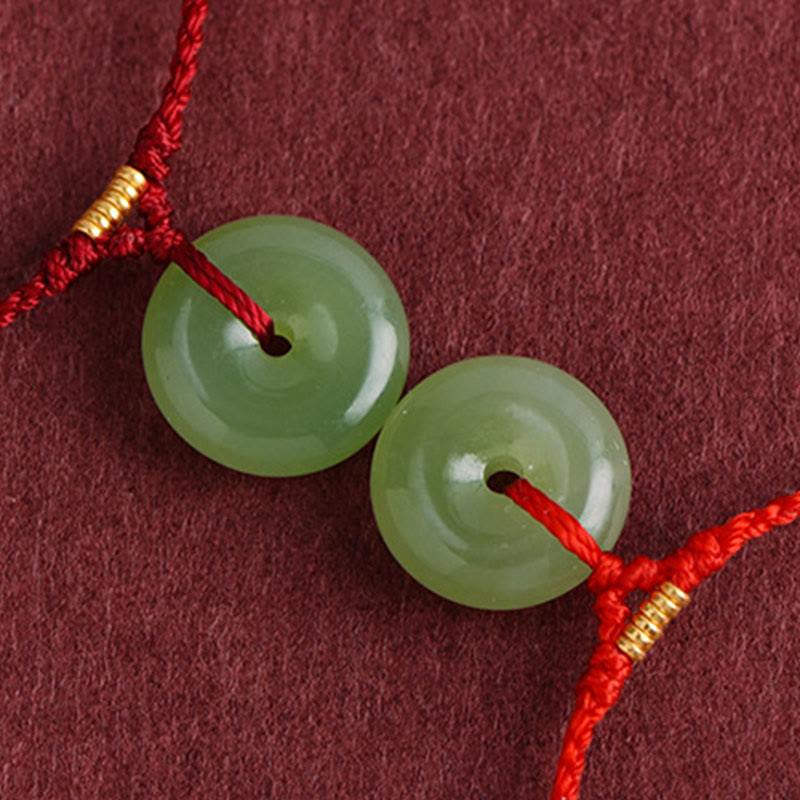 Fortune Jewel Natural Hetian Jade Peace Buckle String Abundance Bracelet Anklet - Fortune Jewel