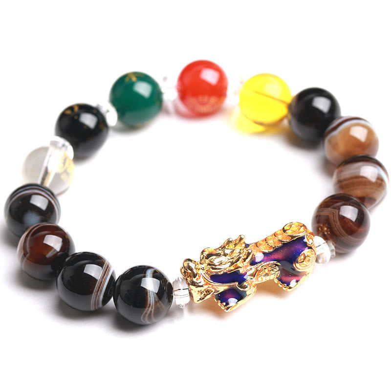 Fortune Jewel Sardonyx Beads Five Elements Change Color Pi Xiu Positive Bracelet - Fortune Jewel