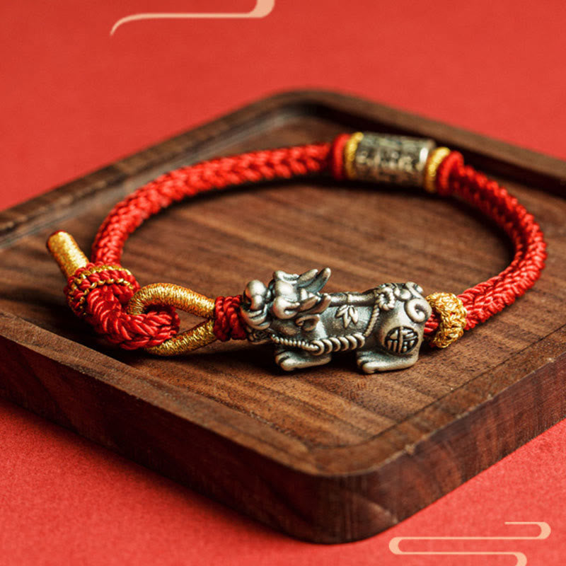 Fortune Jewel 925 Sterling Silver Pixiu Om Mani Padme Hum Protection String Bracelet - Fortune Jewel