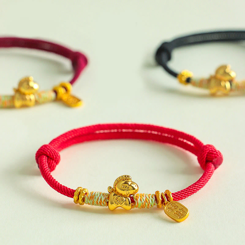 Fortune Jewel Year Of The Horse Red String Black String Lucky Fortune Charm Braided Connection Bracelet - Fortune Jewel