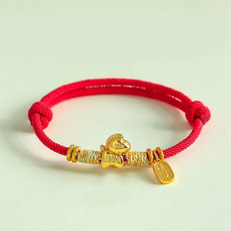 Fortune Jewel Year Of The Horse Red String Black String Lucky Fortune Charm Braided Connection Bracelet - Fortune Jewel