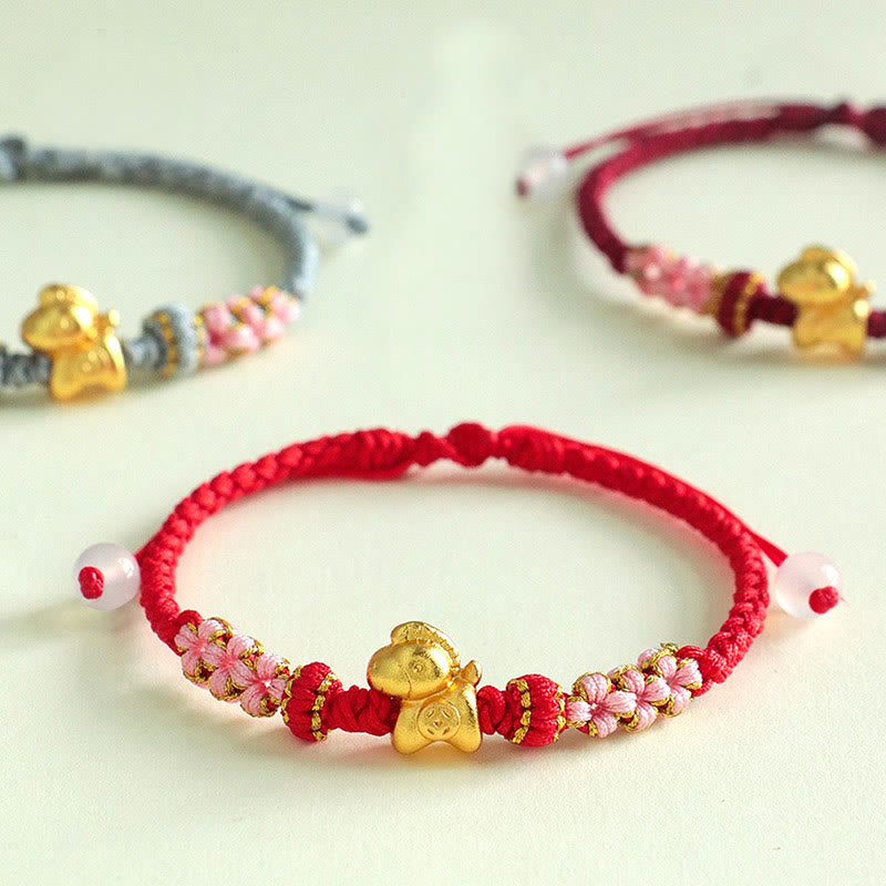 Fortune Jewel Year Of The Horse Multicolored String Peach Blossom Knot Red String Luck Bracelet - Fortune Jewel