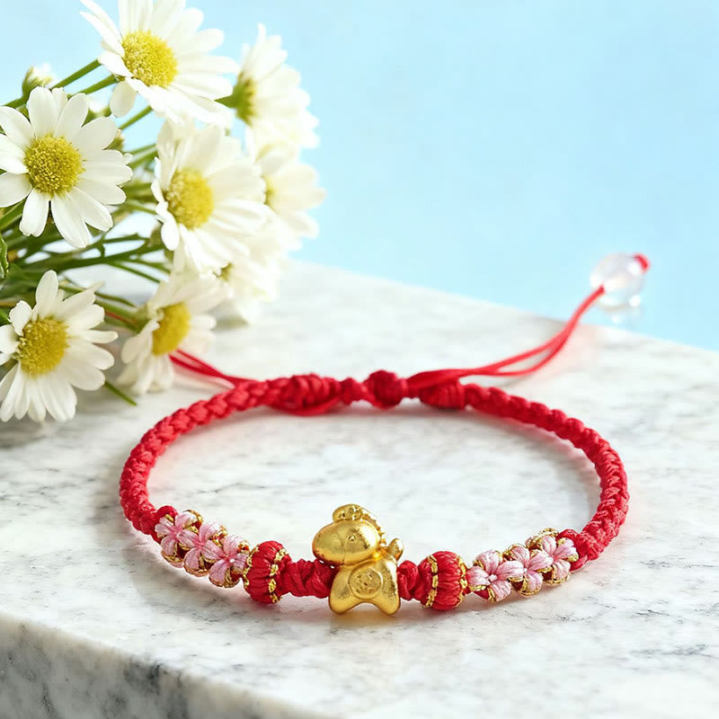 Fortune Jewel Year Of The Horse Multicolored String Peach Blossom Knot Red String Luck Bracelet - Fortune Jewel