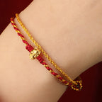 Fortune Jewel 999 Gold Beads Year Of The Horse Double Wrap Golden Red String Luck Bracelet - Fortune Jewel