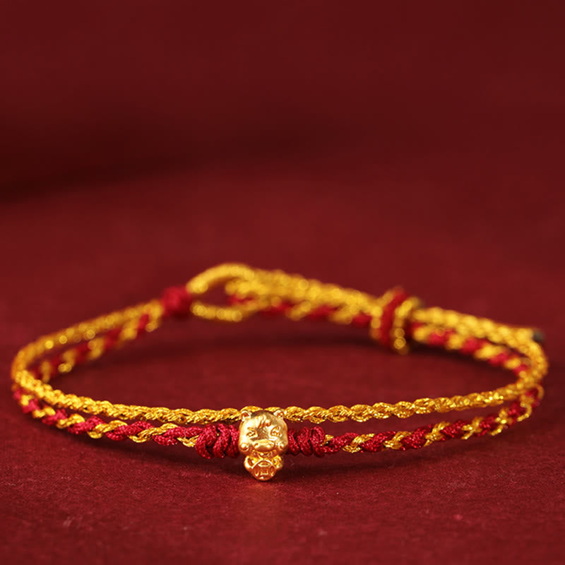 Fortune Jewel 999 Gold Beads Year Of The Horse Double Wrap Golden Red String Luck Bracelet - Fortune Jewel