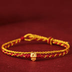 Fortune Jewel 999 Gold Beads Year Of The Horse Double Wrap Golden Red String Luck Bracelet - Fortune Jewel