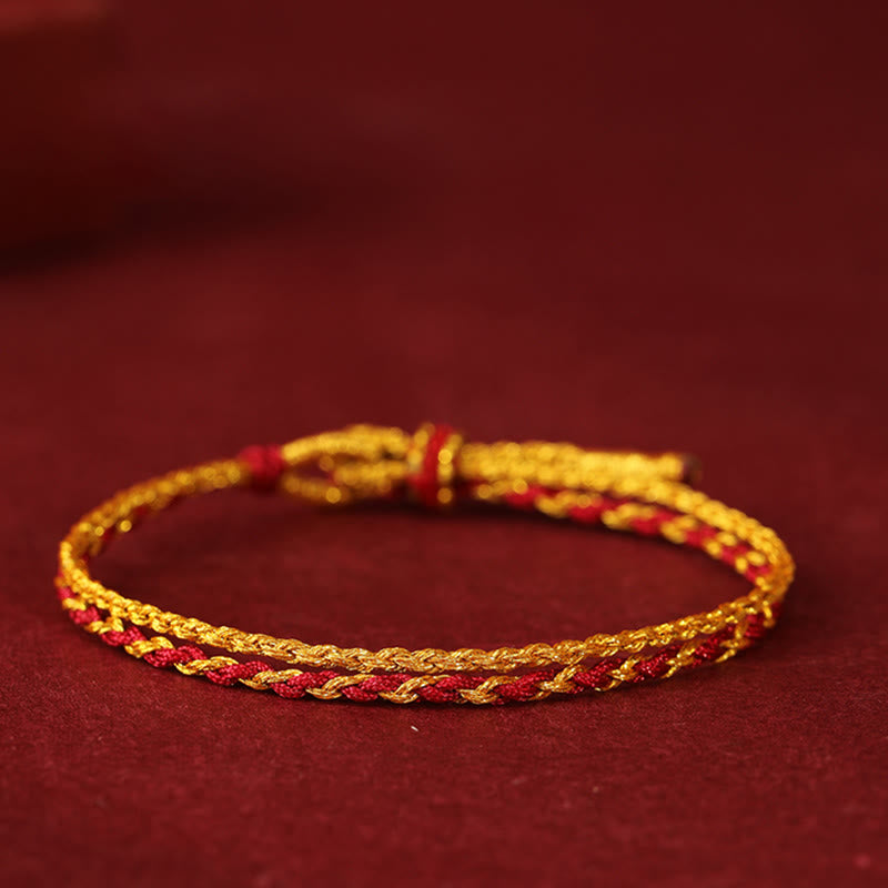 Fortune Jewel 999 Gold Beads Year Of The Horse Double Wrap Golden Red String Luck Bracelet - Fortune Jewel