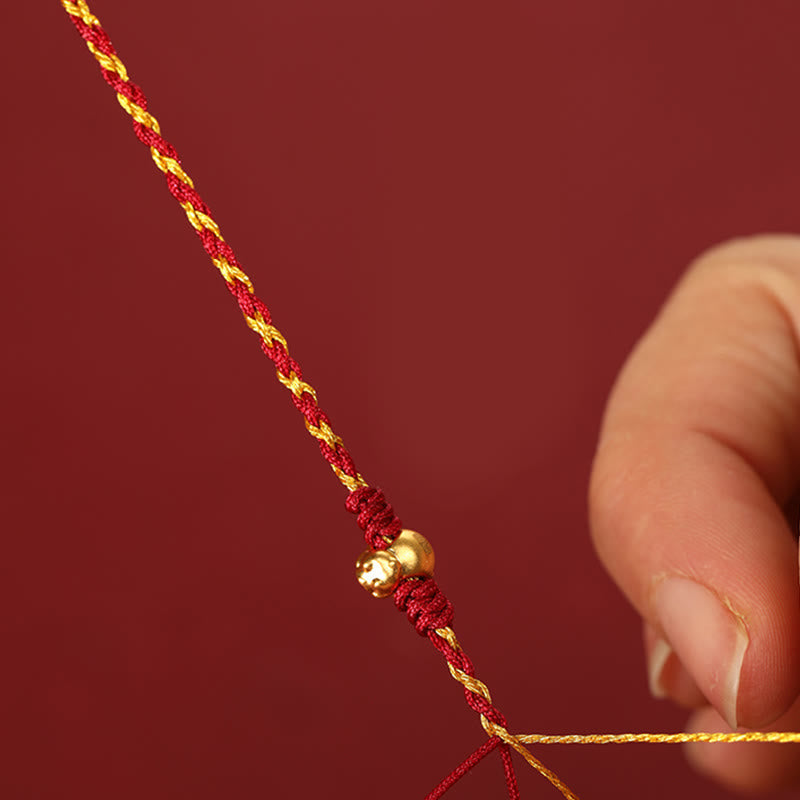 Fortune Jewel 999 Gold Beads Year Of The Horse Double Wrap Golden Red String Luck Bracelet - Fortune Jewel