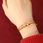 Fortune Jewel 999 Gold Beads Year Of The Horse Double Wrap Golden Red String Luck Bracelet - Fortune Jewel