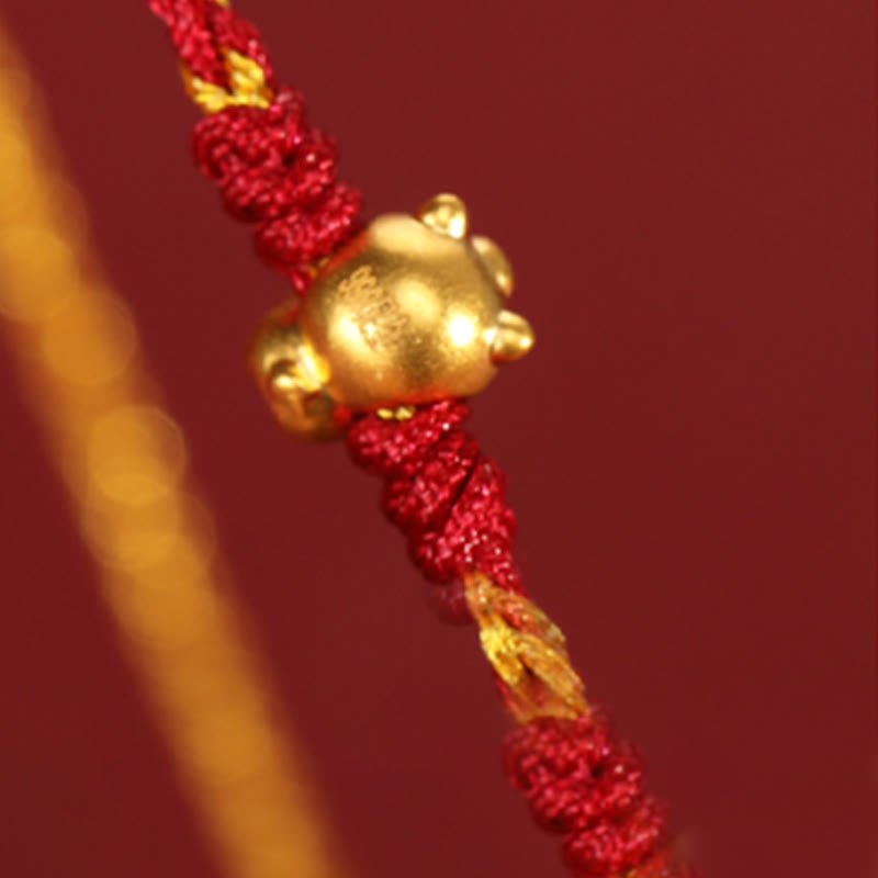 Fortune Jewel 999 Gold Beads Year Of The Horse Double Wrap Golden Red String Luck Bracelet - Fortune Jewel